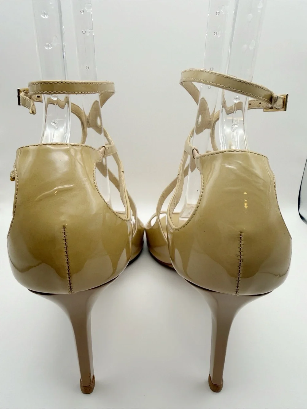 Jimmy Choo Ivette Patent Leather Strappy Sandal Heel Nude Beige Stiletto Shoe 40